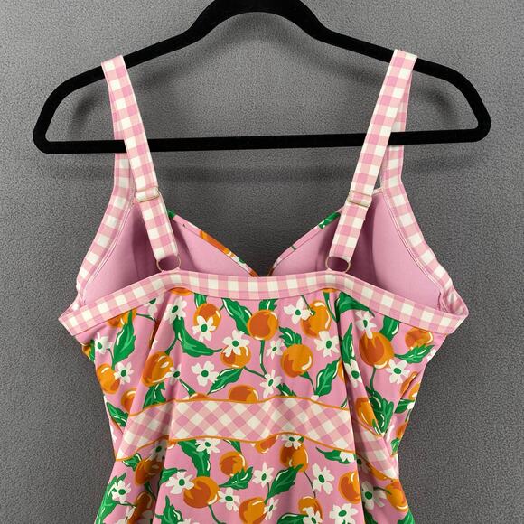 Draper James x Lands End One Piece Swimsuit Womens 16W Pink Oranges Floral - Picture 4 of 11